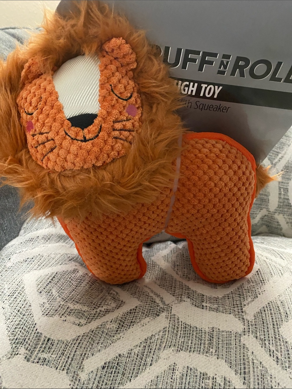 Orange Lion Tough Dog Toy with Squeaker